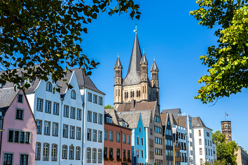 Row of old houses with tiled roofs in the city of Aarau of the canton Aargau, Switzerland