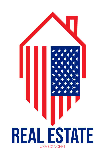 USA Concept vector design template. Real estate icon. stock illustration This design, which is suitable for use in various projects, can be easily adapted to your needs such as posters, brochures, websites, or advertisements. Thanks to its eye-catching design and versatility, it can effectively convey your message and attract viewers' attention. Whether you want to promote a product or service or simply make a statement, this design is a great choice. american flag house stock illustrations