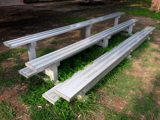 istock Sturdy steel galvanized portable bleachers in the field 1496324378