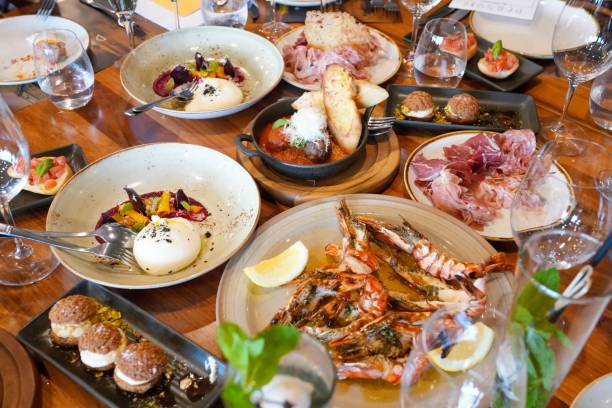 istock Sumptuous Spanish feast, including ham, grilled prawns, cheese, and tapas 1496326166