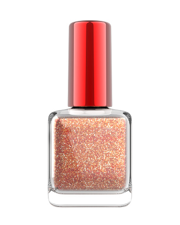 Blank Glitter pink nail polish Bottle. 3d render illustration.