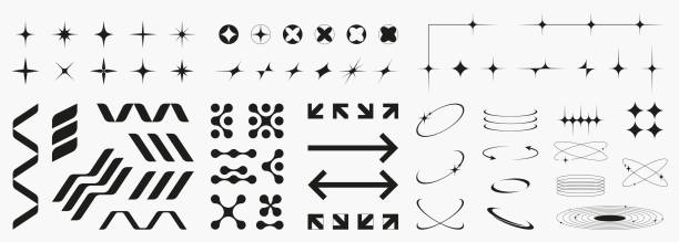 illustrazioni stock, clip art, cartoni animati e icone di tendenza di insieme di elementi futuristici retrò. y2k forme geometriche astratte e oggetti. - il millennio