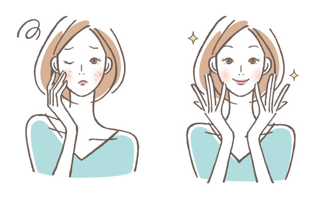stockillustraties, clipart, cartoons en iconen met a woman who solves skin problems - gezichtsmassage