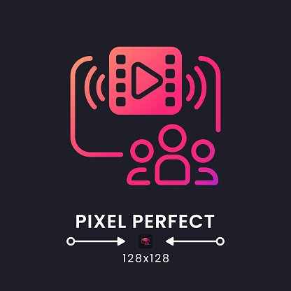 Family-friendly programming pink solid gradient desktop icon on black. Live streaming platform. Pixel perfect 128x128, outline 4px. Glyph pictogram for dark mode. Isolated vector image