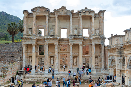 Ephesus, Turkey - 23 April: Tourists visiting the Library of Celsus in Ephesus (Efes), Turkey.