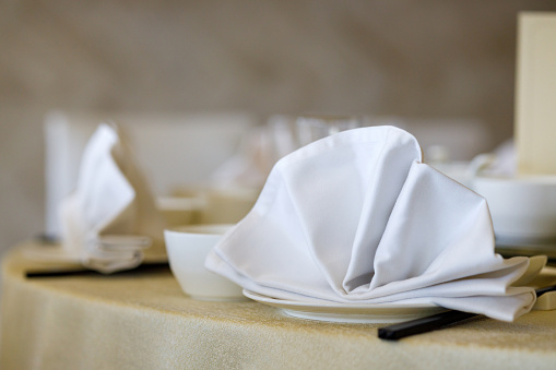 elegant table setting in restaurant on wedding party