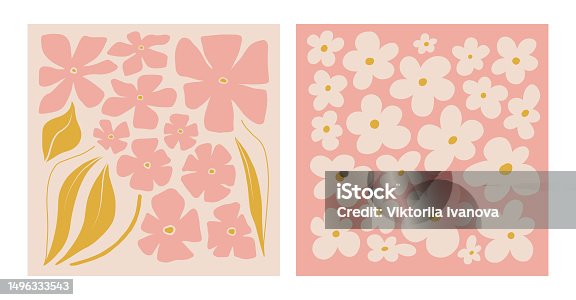 istock Set of bouquets with flowers. Interior painting. Colorful illustrations of flowers for covers, and pictures. Vector illustration. 1496333543