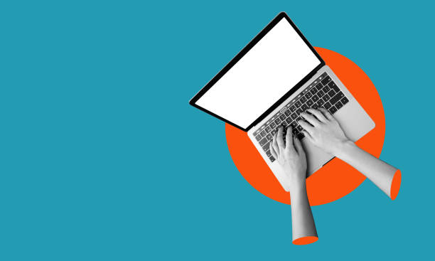 istock Contemporary art collage. Male hands typing on a laptop, working with financial analytics, growing virtual money. 1496334268