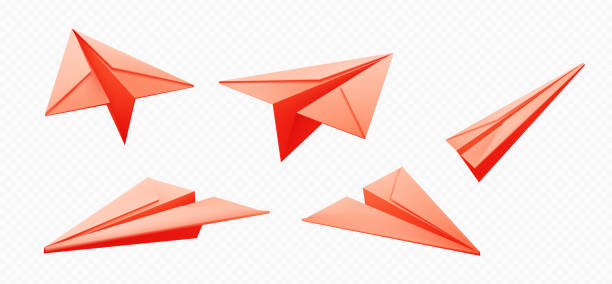 istock Icons of paper plane flying in air. 3d origami 1496337840