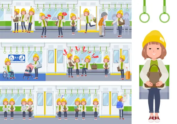 Vector illustration of A set of casual fashion women on the train