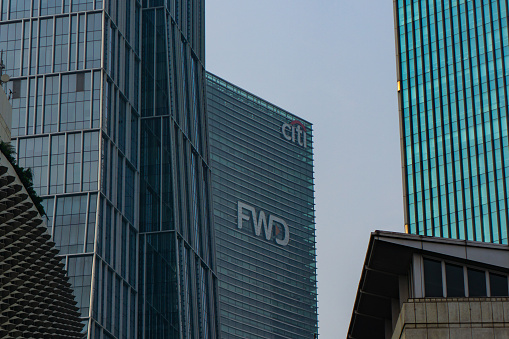 Jakarta, Indonesia - May 2023: Photo of an FWD and Citibank Office Building in Jakarta, Indonesia