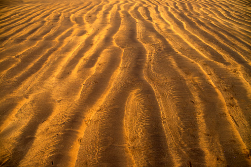 Abstract of the gold colored wave pattern of beach sand