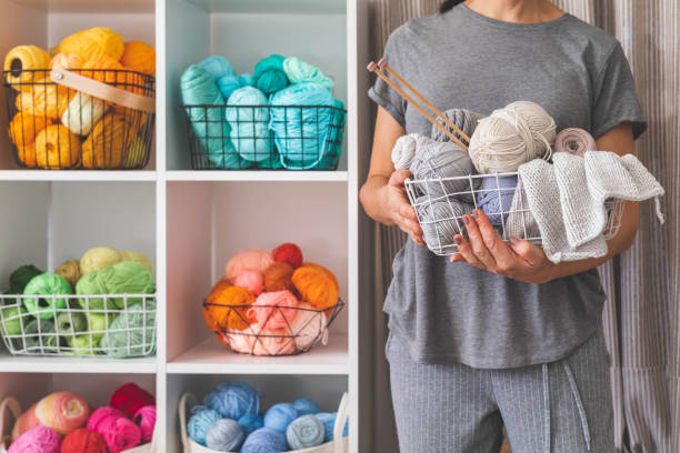 istock Yarn storage organization textile hobby supplies contemporary cupboard shelves 1496354610