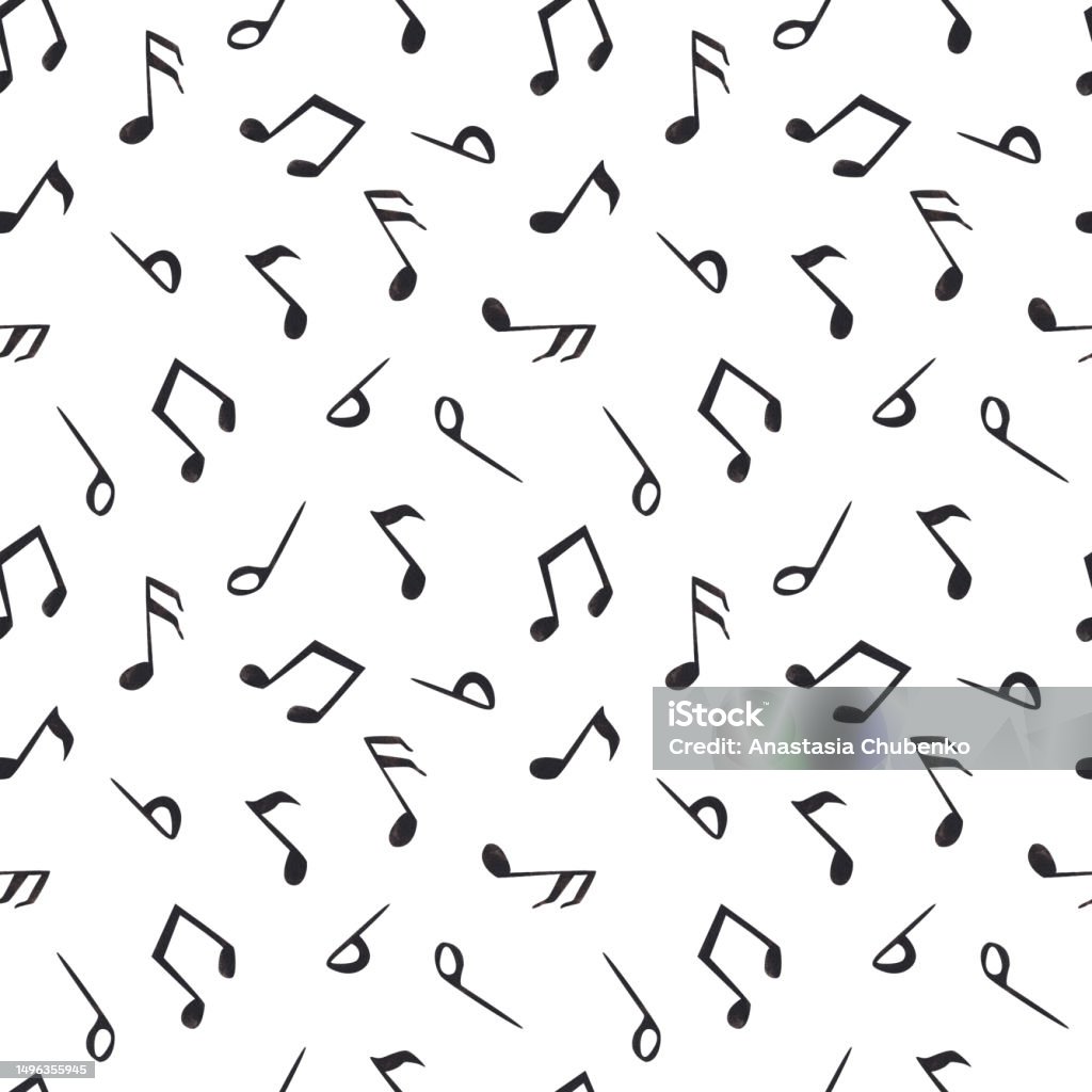 Musical Notes Watercolor Hand Drawing Seamless Pattern Stock ...