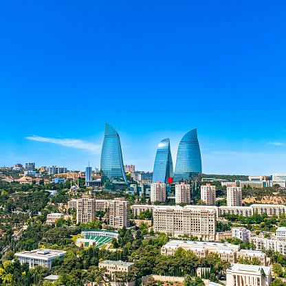 Aerial skyline of Baku, Azerbaijan