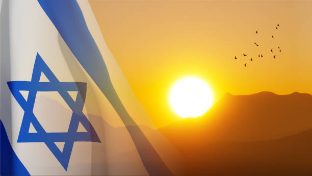 istock Israel flag on background of mountains against the sunset 1496357877
