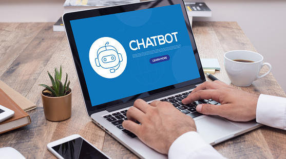 AI Chat Concept. Modern Technology, Online Communication, Artificial Intelligence, Chat Bot, Virtual Assistant, Robot.