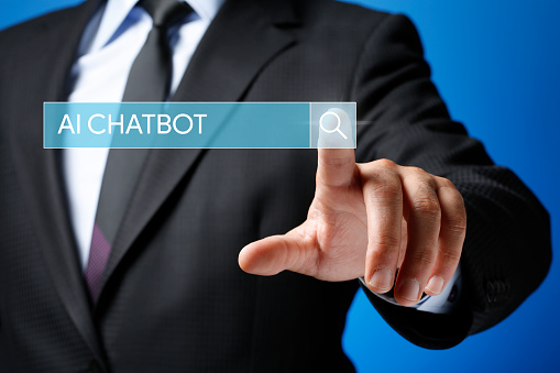 AI Chat Concept. Modern Technology, Online Communication, Artificial Intelligence, Chat Bot, Virtual Assistant, Robot.