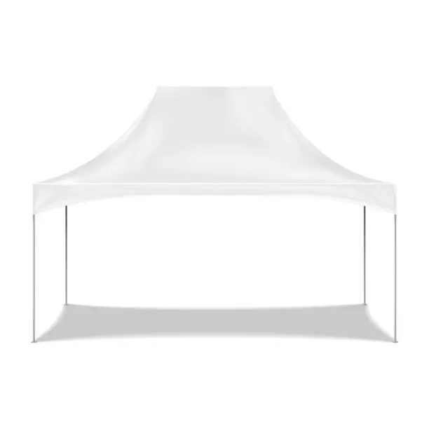 Vector illustration of Blank white canopy tent realistic vector mock-up. Camping gazebo mockup. Outdoor summer event portable instant shelter template