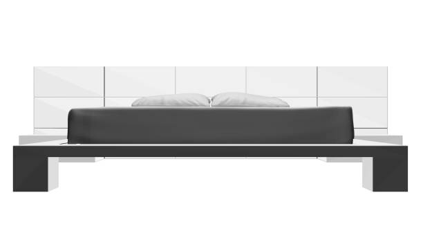 istock Polygonal drawing of double bed. Modern comfortable luxury furnitures for bedroom. Poly of a sleeping bed with pillows isolated on a white background. Vector illustration. 1496362301