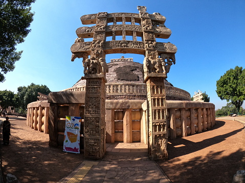 The most noteworthy of the structures at the historic site of Sanchi in Madhya Pradesh state, India. It is one of the oldest Buddhist monuments in the country and the largest stupa at the site.