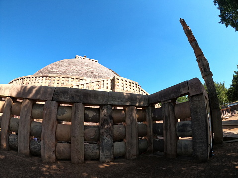 The most noteworthy of the structures at the historic site of Sanchi in Madhya Pradesh state, India. It is one of the oldest Buddhist monuments in the country and the largest stupa at the site.