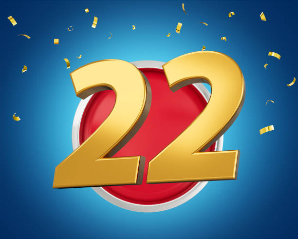istock Gold Number 22 Gold Number Twenty Two On Rounded Red Icon with Particles, 3d illustration 1496366680