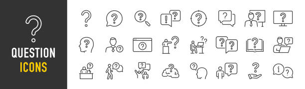 Question web icons in line style. Question mark, insecure person, confused, quiz question, collection. Vector illustration. vector art illustration