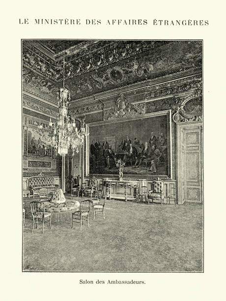 der salon der botschafter des französischen außenministeriums, quai d'orsay, paris frankreich, 19. jahrhundert - ministry of the interior stock-grafiken, -clipart, -cartoons und -symbole