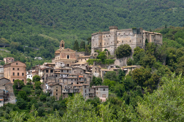 Arsoli  , Lazio Italy - June 2, 2023  Medieval city with Castello Massimo and Chiesa del SS. Salvatore, 58 km outside Rome - Metropolitan City of Rome