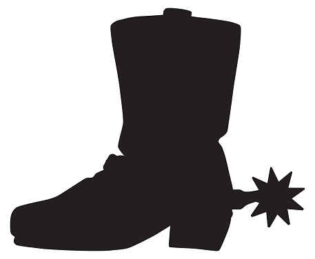 A cowboy boot with a spur attached in silhouette