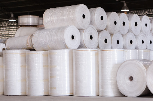 Production of white and transparent polypropylene flat yarn for the production of industrial bags. Bag making circular loom machine. Production of polypropylene sleeves. Buenos Aires - Argentina
