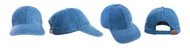 Blank denim baseball cap mockup template isolated. Set Blank denim baseball cap mockup template isolated on white background. Set sideways baseball hat stock pictures, royalty-free photos & images