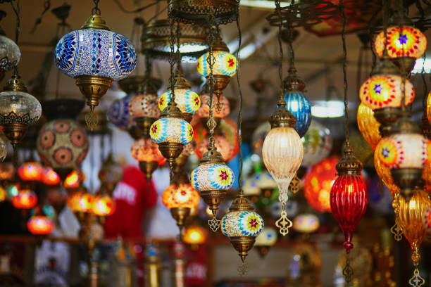 istock Selection of colorful Turkish lamps on Egyptian Bazaar or Spice Bazaar, one of the largest bazaars in Istanbul, Turkey 1496385607