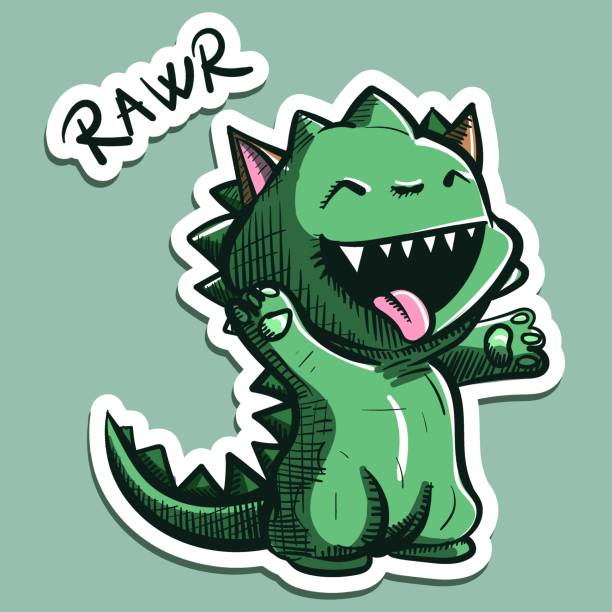 Digital art of a cartoon cat character wearing a dino costume and saying rawr. Vector of a dinosaur kitty going trick or treat for Halloween Digital art of a cartoon cat character wearing a dino costume and saying rawr. Vector of a dinosaur kitty going trick or treat for Halloween dinosaur rawr stock illustrations