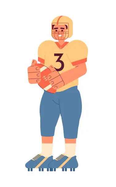 Vector illustration of Rugby player wearing american football uniform semi flat colorful vector character