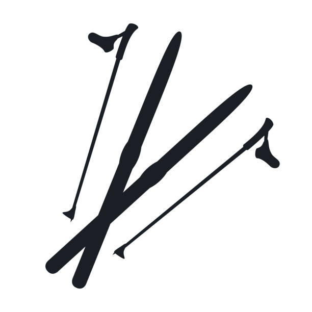 langlauf-symbol. vektorsymbol schwarz auf weiß - ski trace stock-grafiken, -clipart, -cartoons und -symbole