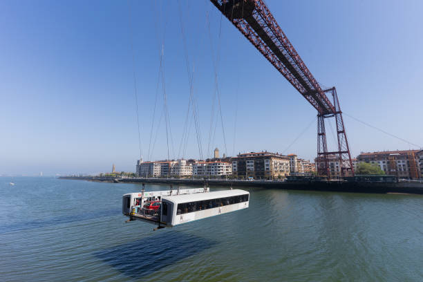 The Bizkaia suspension transporter bridge (Puente de Vizcaya) in Portugalete, Spain. The Bridge crossing the Nervion River stock photo