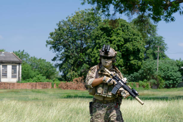 istock Soldier in civil war, ruined building. 1496394372