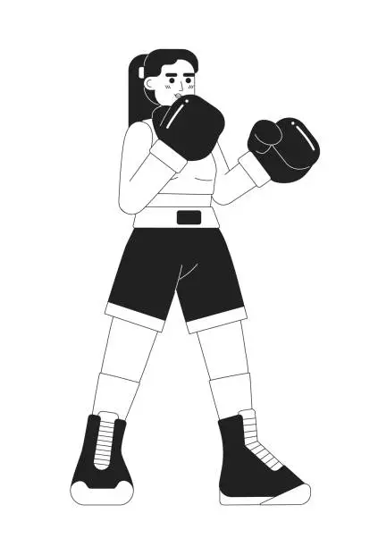 Vector illustration of Kickboxing young woman monochromatic flat vector character
