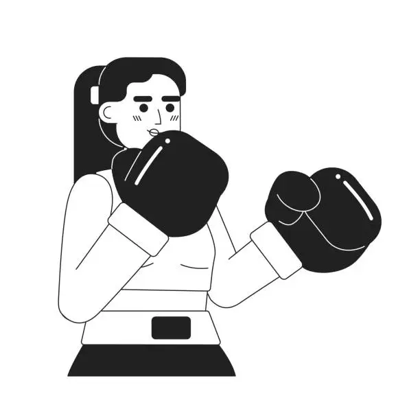 Vector illustration of Boxing woman training monochromatic flat vector character