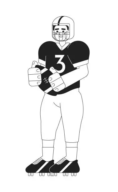 Vector illustration of Rugby player wearing american football uniform monochromatic flat vector character