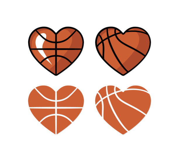 Heart Shaped Basketball Ball Set Logo Icon Heart Shaped Basketball Ball Set Logo Icon heart shaped basketball stock illustrations