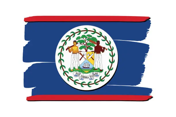 Vector illustration of Belize Flag with colored hand drawn lines in Vector Format