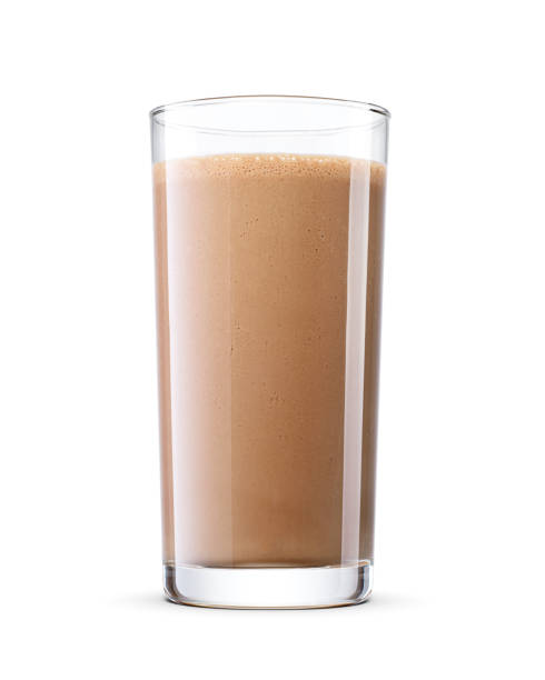Chocolate milk drink or milkshake in glass isolated on a white with clipping path.