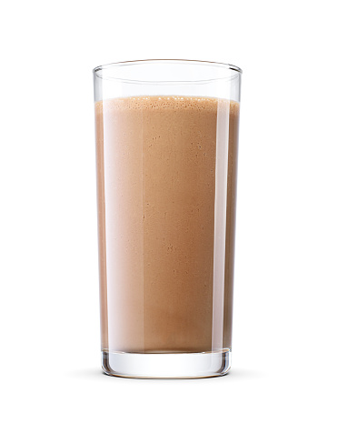 Fresh chocolate milk drink or milkshake in glass isolated on a white background with clipping path.