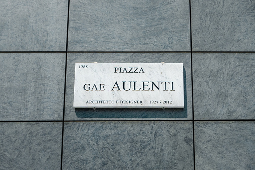 Milan, Piazza Gae Aulenti street sign. Gae Aulenti square sing