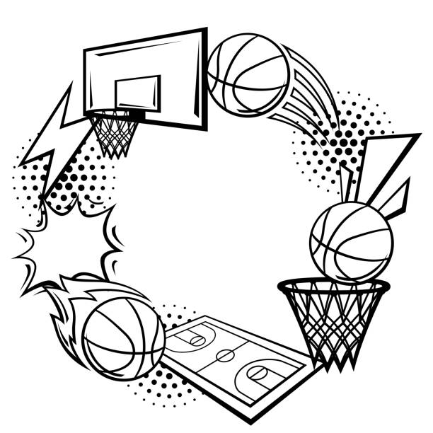Frame with basketball items. Sport club illustration. Healthy lifestyle image in cartoon style.