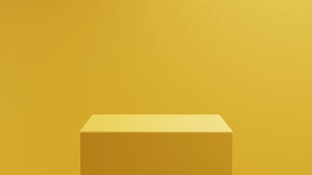 istock Yellow box podium, pedestal, stand, exhibition, product presentation 1496412423