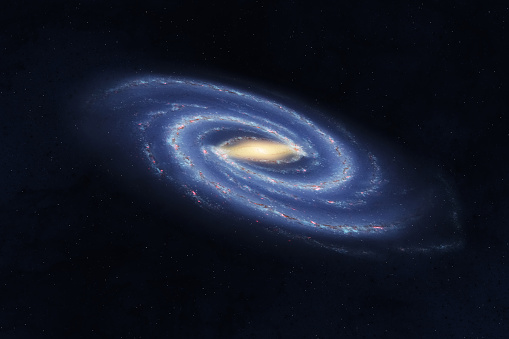 A view from space to a spiral galaxy and stars. Our galaxy, the Milky Way. Milky way galaxy with stars and space dust in the universe. The elements of this image furnished by NASA. ______ Url(s): https://photojournal.jpl.nasa.gov/catalog/PIA17257   https://www.nasa.gov/multimedia/imagegallery/image_feature_1455.html